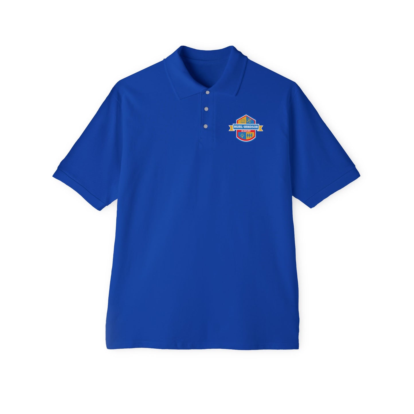 Blue Men's Polo with Retro Surf Patch - Casual Golf & Work Shirt