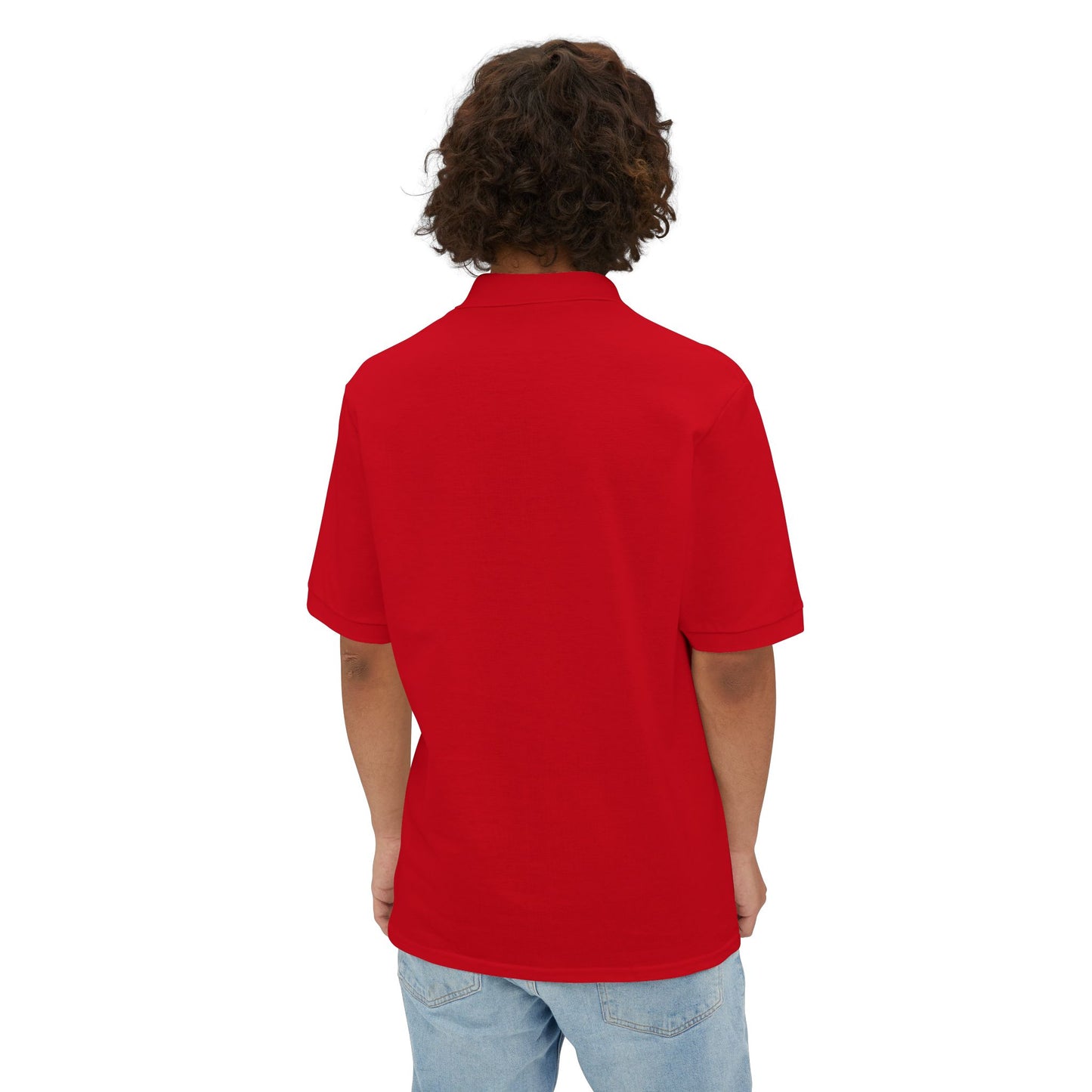 Blue Men's Polo with Retro Surf Patch - Casual Golf & Work Shirt