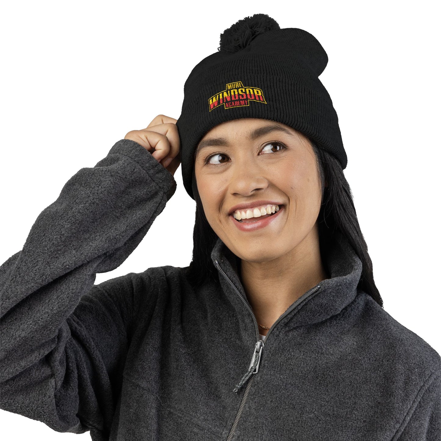 Embroidered Pom-Pom Beanie — Windsor Bakery Logo Knit Hat