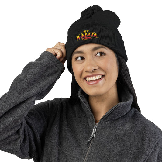 Embroidered Pom-Pom Beanie — Windsor Bakery Logo Knit Hat