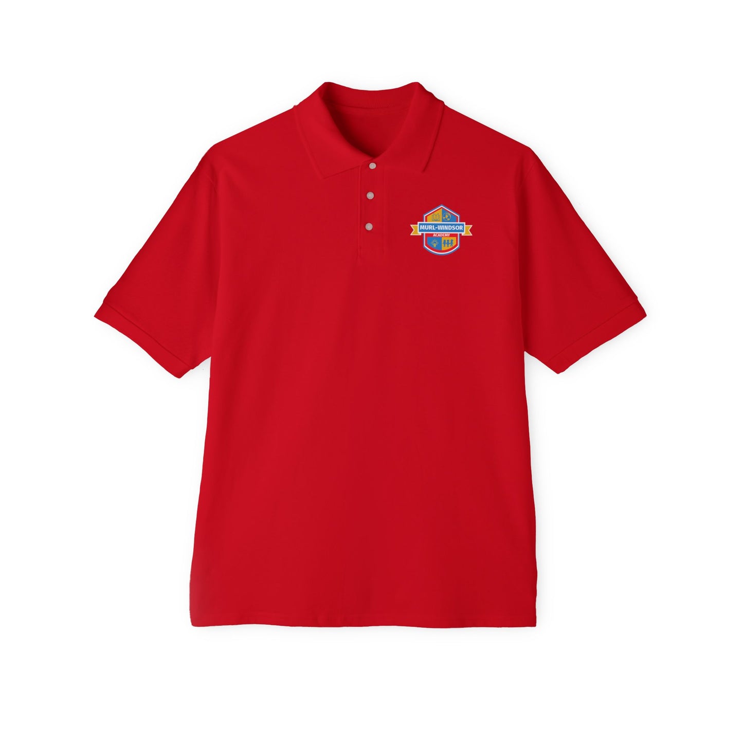 Blue Men's Polo with Retro Surf Patch - Casual Golf & Work Shirt