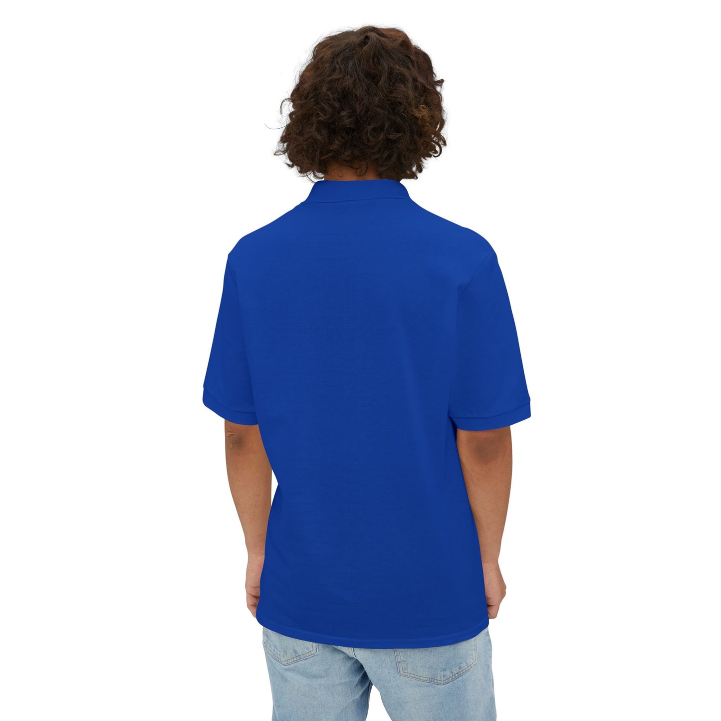Blue Men's Polo with Retro Surf Patch - Casual Golf & Work Shirt