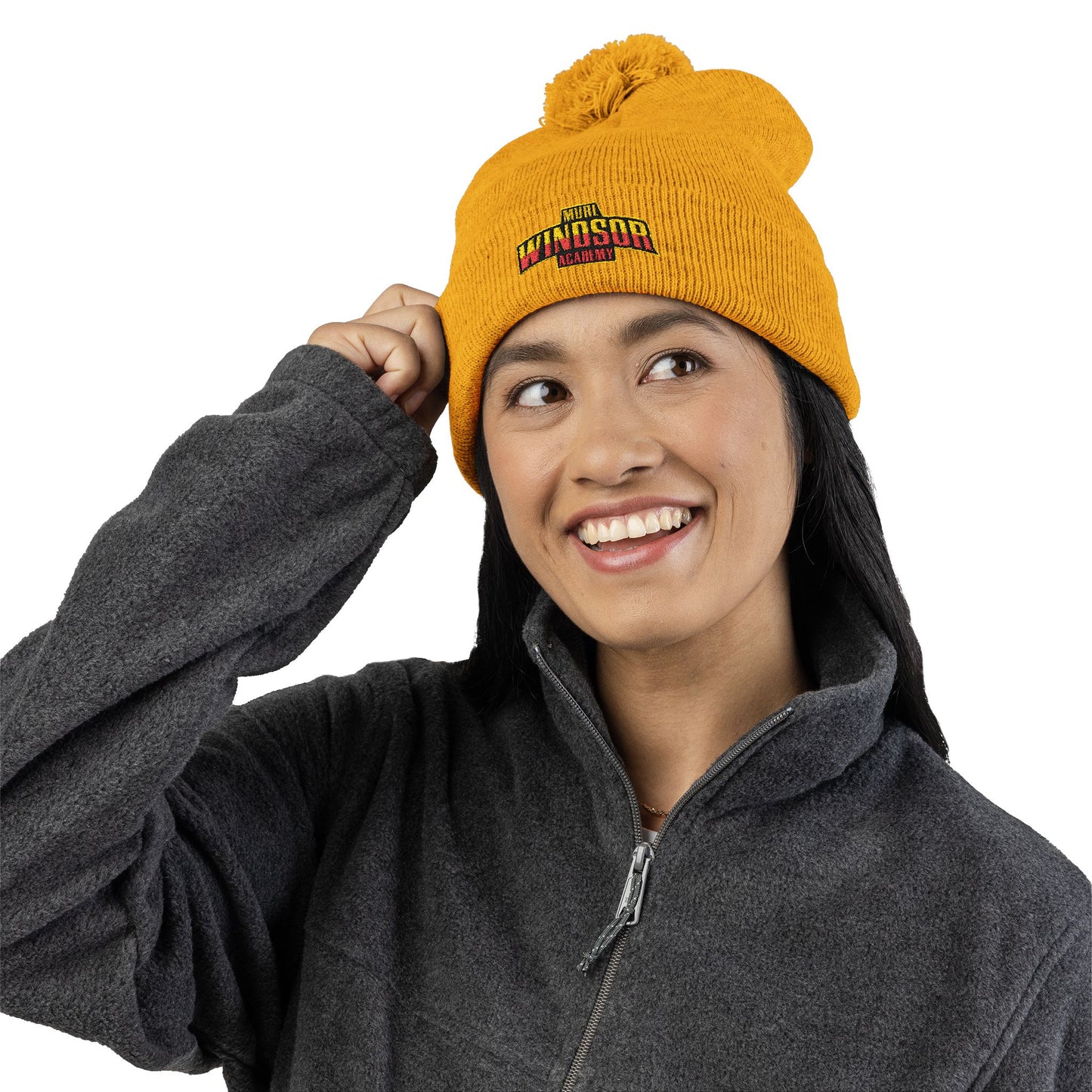 Embroidered Pom-Pom Beanie — Windsor Bakery Logo Knit Hat